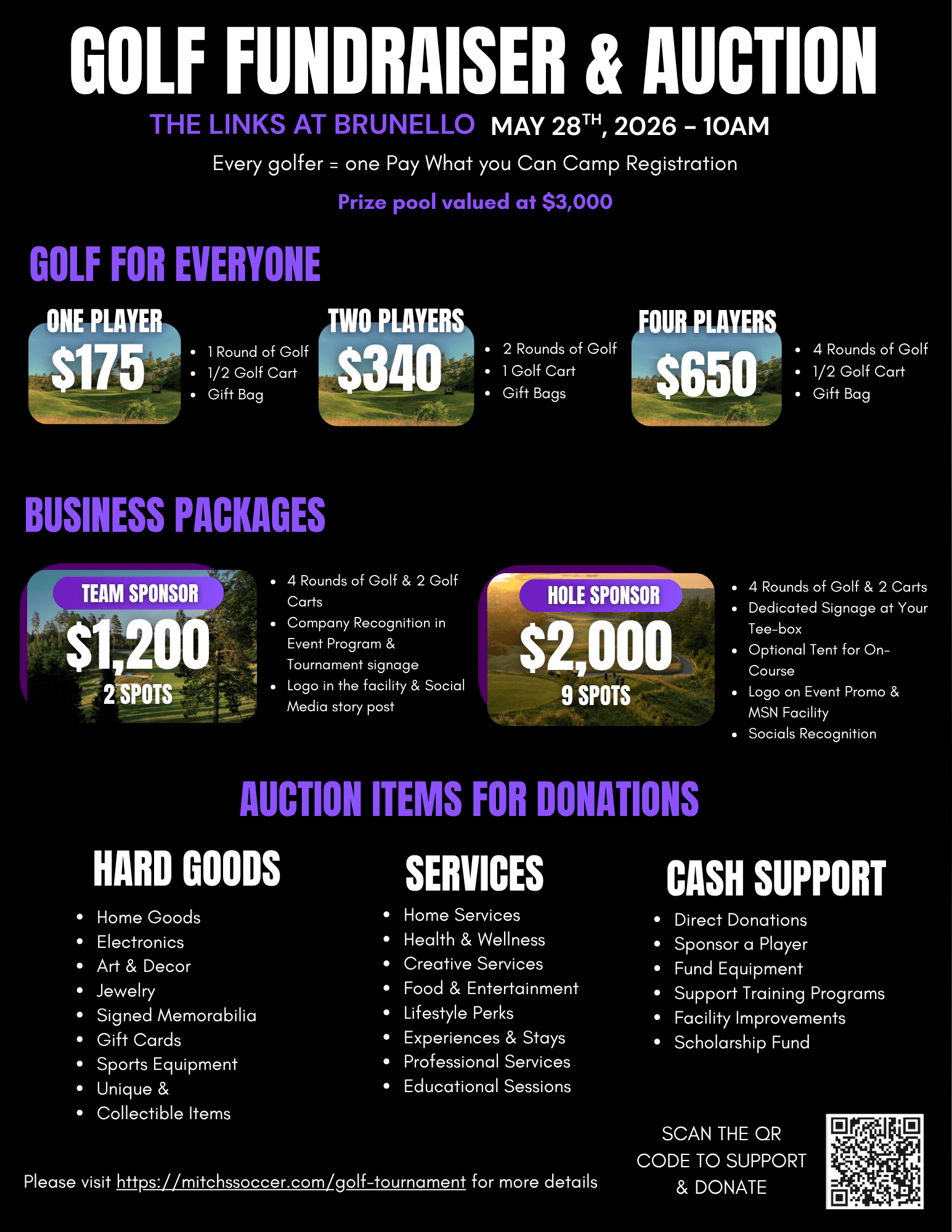 MSN Golf Fundraiser & Auction — packages, business sponsorships, and auction donation categories